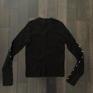 Black Ribbed Knit Cardigan with Silver Crystal embellishments on Sleeves